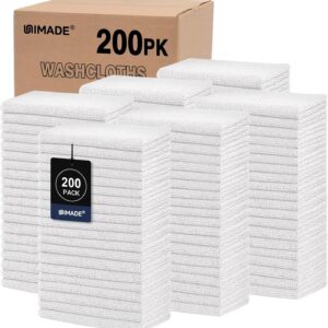 UNIMADE Washcloths Bulk – 200 Pack – Face Towels (12″ x 12″), Highly Soft Wash Cloths and Hand Towels, Fast Drying Multi-Purpose Microfiber Cleansing Cloths for Bathroom, Hotel, Spa, and Salon – White