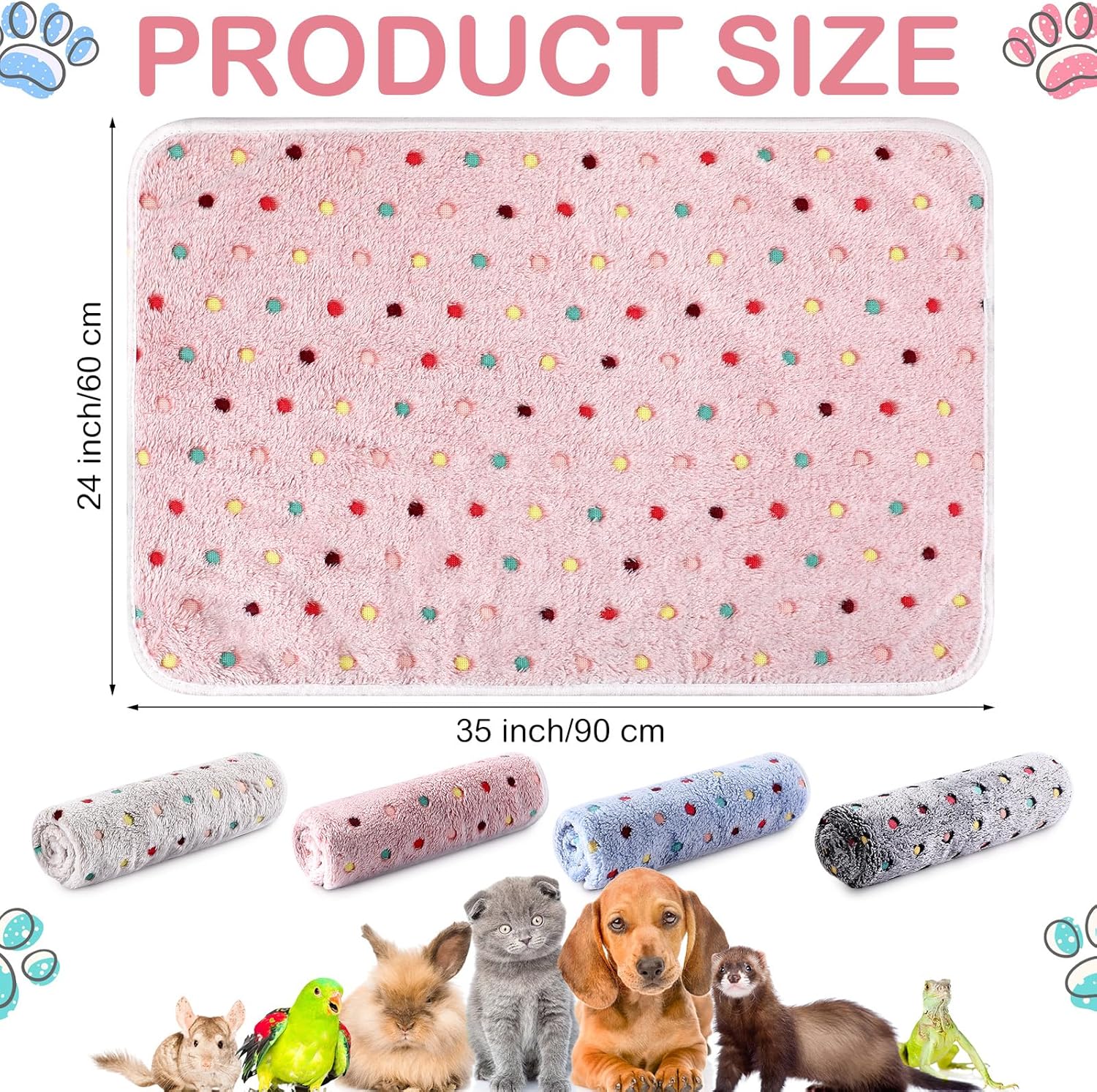 Tudomro 8 Pcs Absorbent Guinea Pig Blankets Washable Small Animal Fleece Bedding Cage Liners Reusable Pet Sleep Mat Pad Cover for Ferret Chinchilla Furniture Protection(Dot,35 x 24 Inch) - Image 3