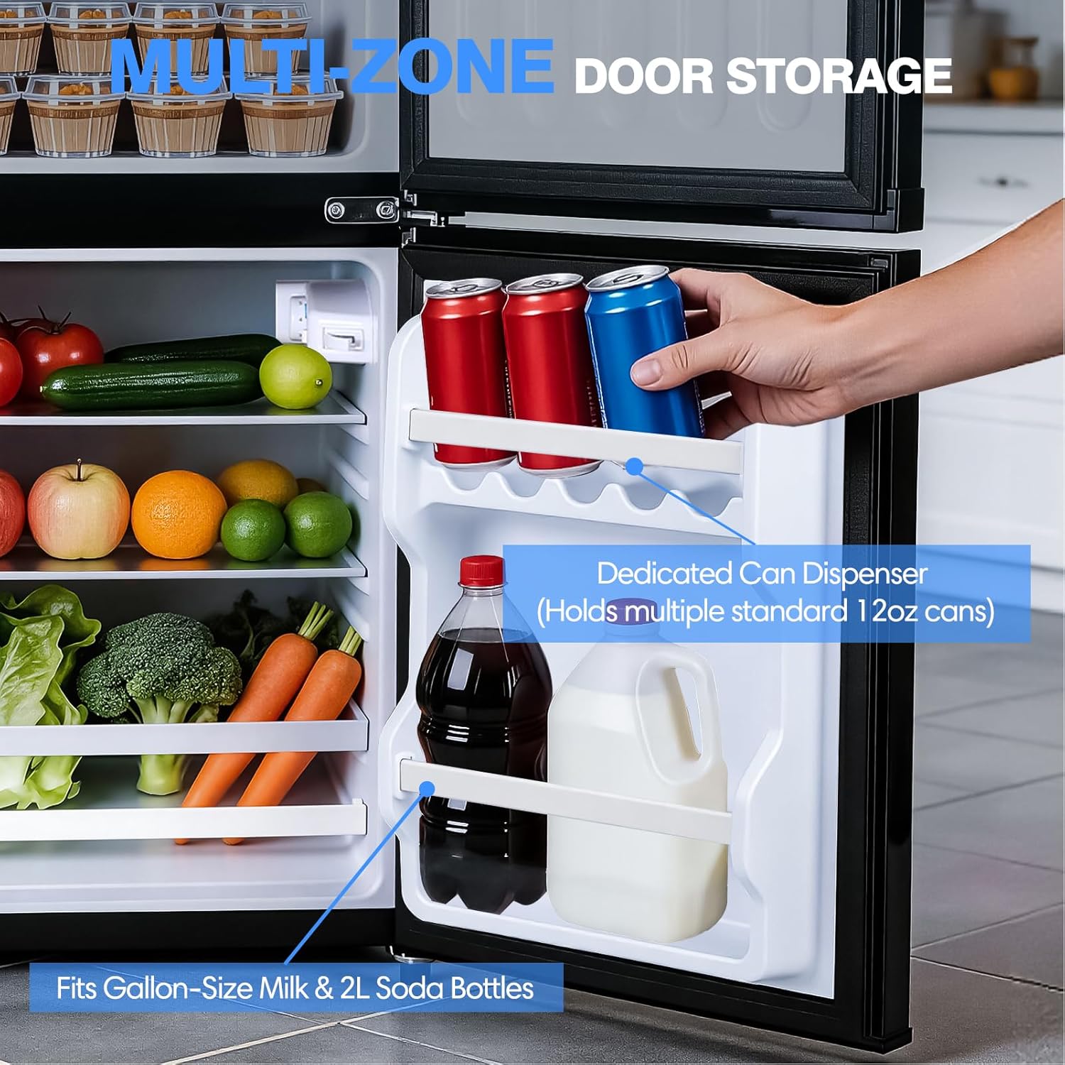 OSTBA Mini Fridge with Freezer - 3.2 Cu.ft 2-Door Upright Freezer, Compact Refrigerator with 2 Removable Shelves 7 Level Adjustable Thermostat, Removable Shelves for Bedroom Office Apartment, Silver - Image 5