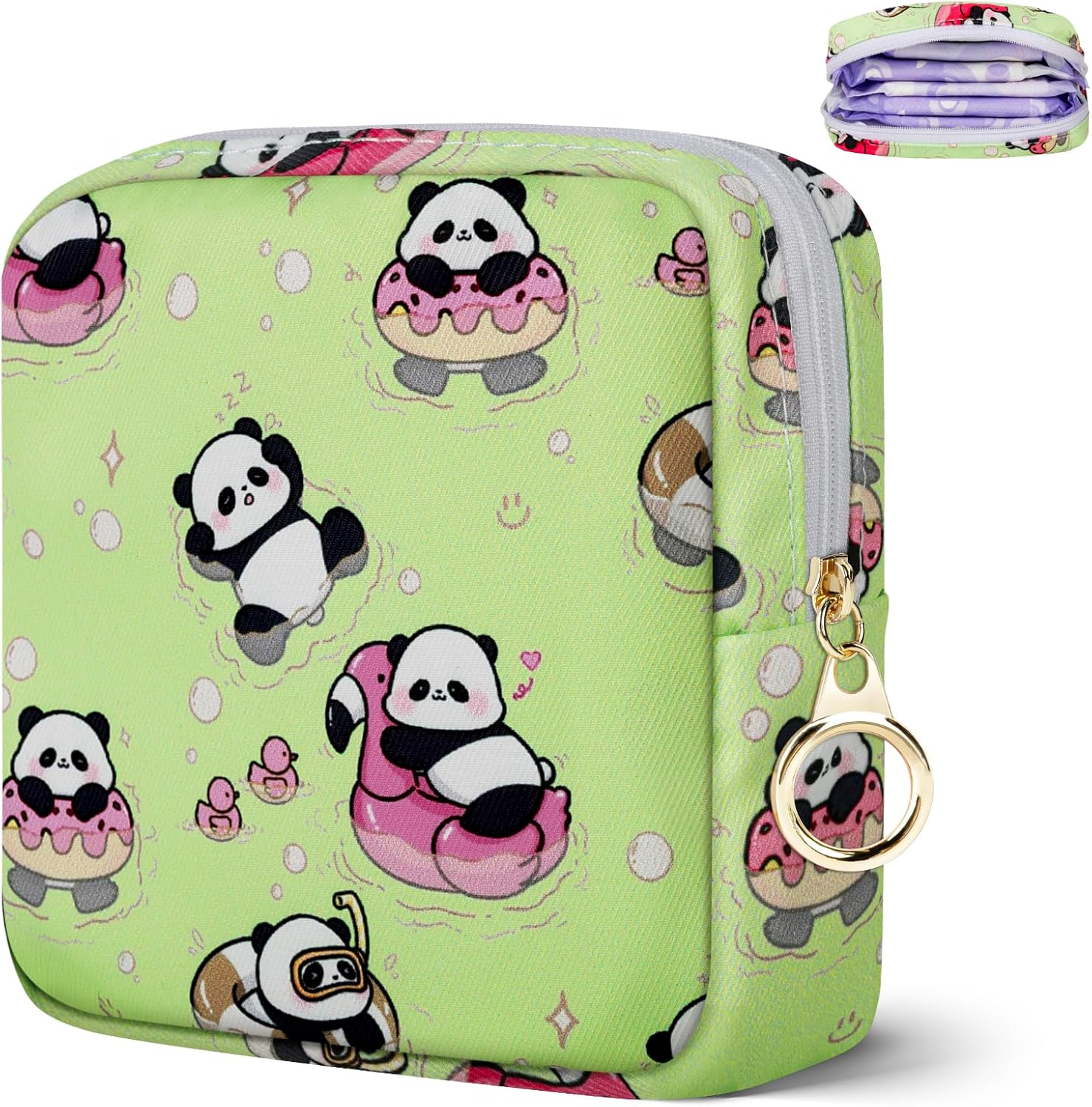 Likesing Tampon Holder for Purse, Canvas Period Bag Sanitary Napkin Storage Bag for Girls Womens, Portable Feminine Emergency Pad Period Pouch(Swimming Panda) - Image 2