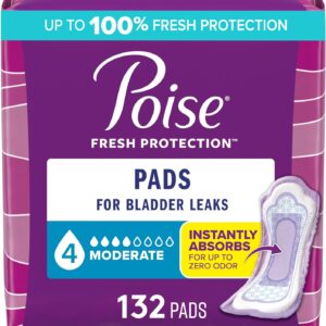 Poise Incontinence & Postpartum Pads for Bladder Leaks, 4 Drop Moderate Absorbency, Regular Length, 132 Count, Packaging May Vary