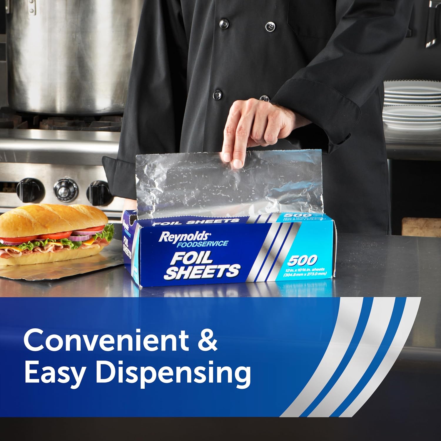 Reynolds Foodservice Pre-Cut Aluminum Foil Sheets, Great for Concessions, Catering, Cafeterias, and Restaurants, Easily Moldable Around Food, 12 x 10.75 Inches, 500 Ct. - Image 3