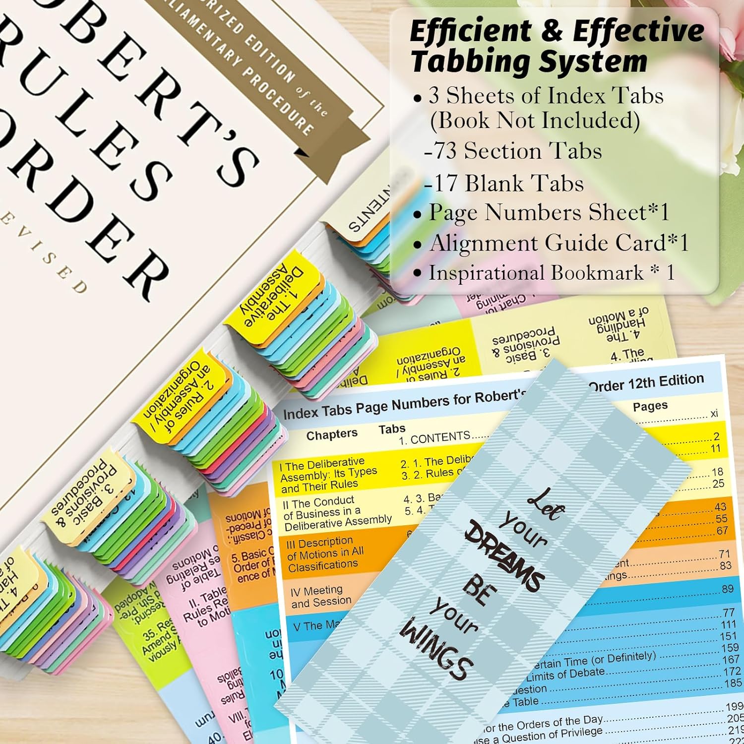 Index Tabs for Robert's Rules of Order Newly Revised, 12th Edition, 90 Color-Coded & Laminated Book Tabs with Alignment Guide (Book Not Included), Repositionable and Long-Lasting - Image 3