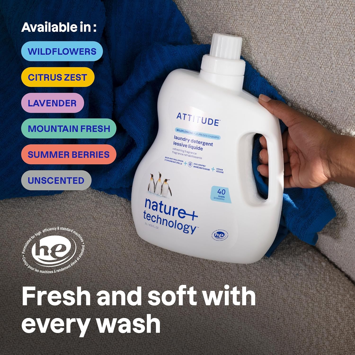 ATTITUDE Liquid Laundry Detergent, EWG Verified, HE Compatible, Plant-Based & Vegan, Natural Laundry Soap, Mountain Fresh Scent, 40 Loads, 67.6 Fl Oz - Image 3