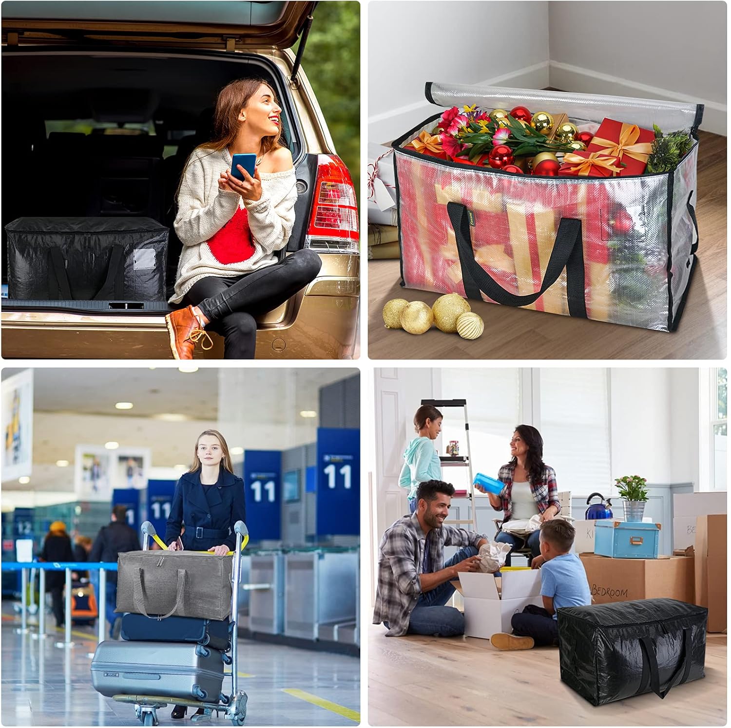 BALEINE 6-Pack Oversized Moving Bags with Reinforced Handles, Heavy-Duty Storage Tote for Clothes, Moving Supplies (Black, 6-Pack) - Image 4