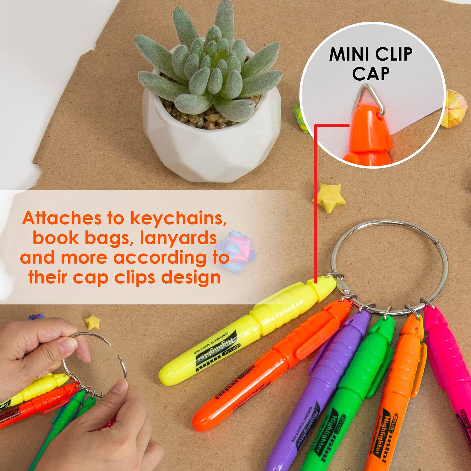 BAZIC PRODUCTS Mini Fluorescent Highlighters with Cap Clip, 5 Count, for Study School Office, Quick Dry - Image 7