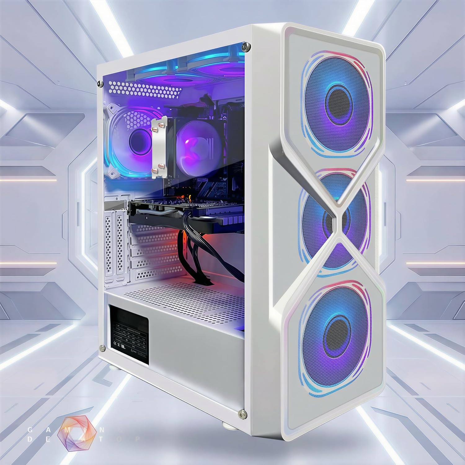 STGAubron Gaming PC Computer Desktop, AMD Ryzen 5 5500 up to 4.2GHz, GeForce RTX 3050 6G,16G DDR4, 1T SSD, WiFi 6 & BT 5.0, RGB Fan x6, Windows 11 Home,White - Image 5