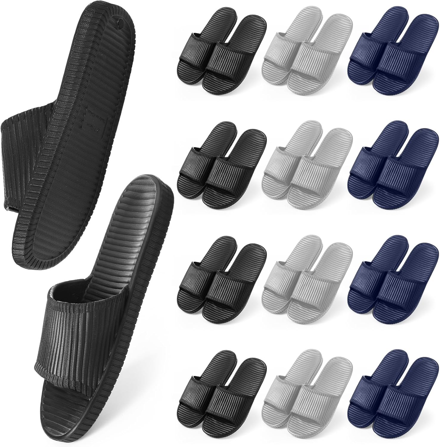 Shyyween 12 Pairs Shower Shoes Bulk for Women and Men Quick Drying Bathroom Shower Slippers Pool Slides Non-Slip Lightweight - Image 2