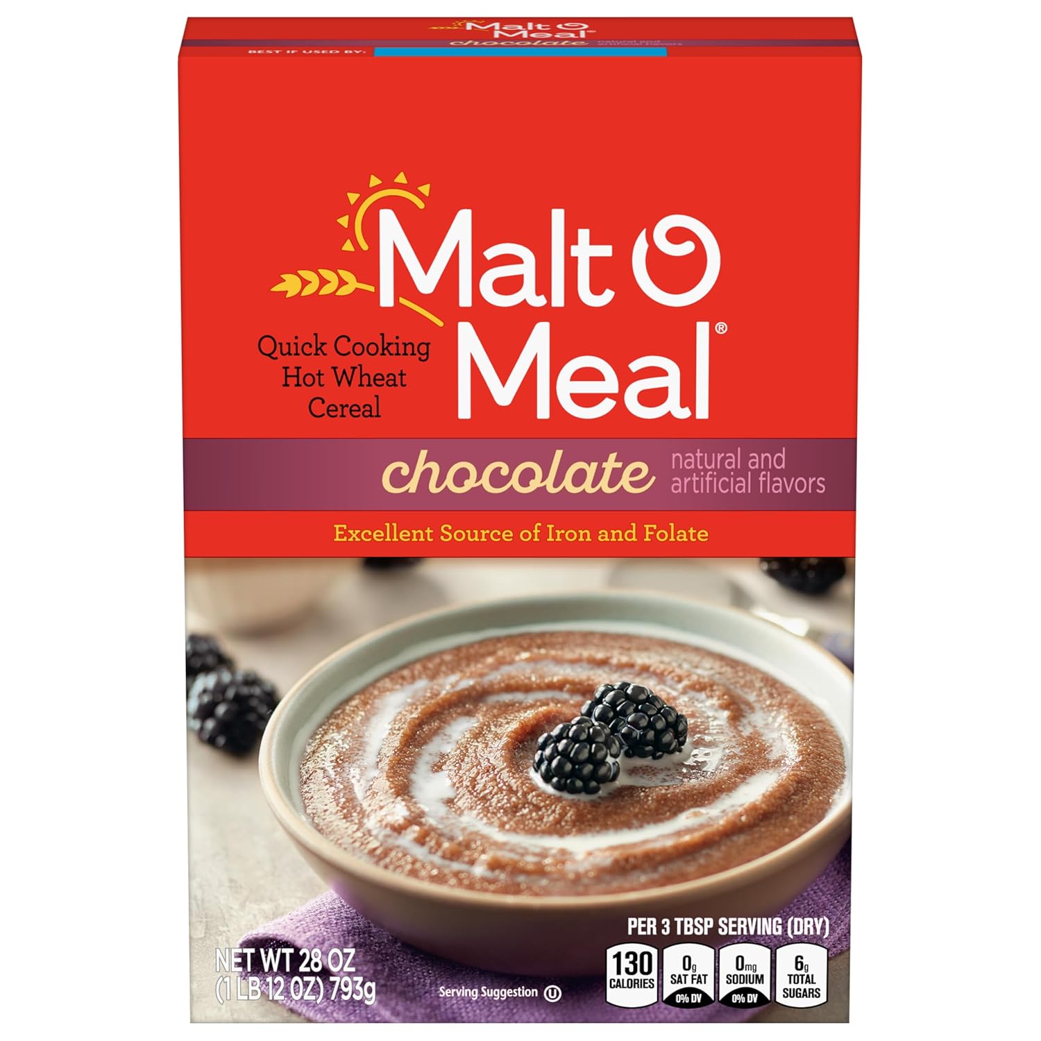 Malt-O-Meal Chocolate Hot Wheat Cereal, Instant Porridge with Folic Acid and Iron, Quick Breakfast Ready in Minutes, 28 oz Box - Image 2