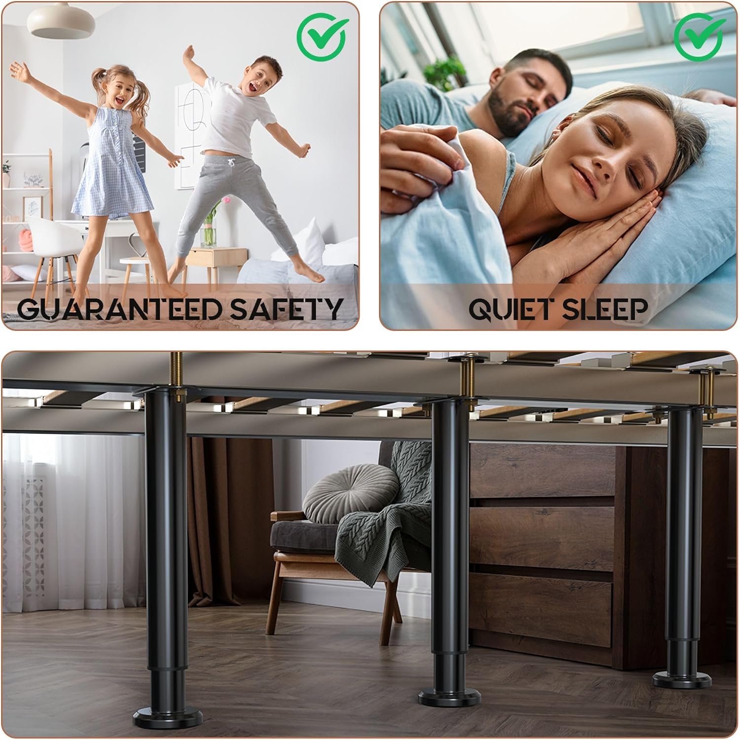 4Pcs Bed Frame Support Leg, Adjustable 14" to 23.6", Increase Under-Bed Storage Space, Extra Sturdy Steel Bed Risers with Wider Rubber Base, More Stable, for King/Queen Bed - Image 5