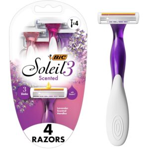 BIC Soleil 3 Scented Women’s Disposable 3-Blade Razors, Moisture Strip with Vitamin E and Lavender Scented Handles, 4-Pack