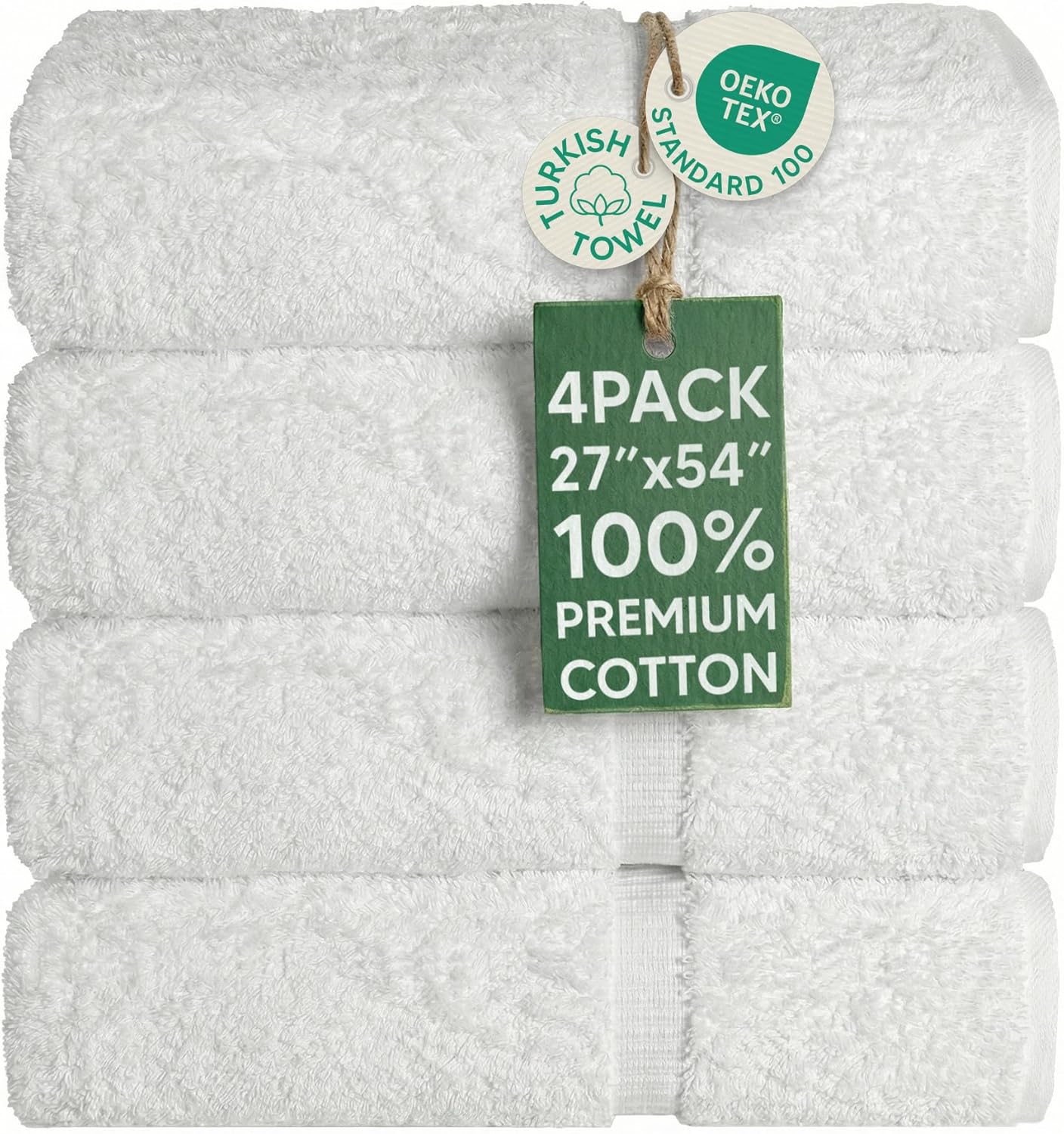 Chakir Turkish Linens 4 Piece Bath Towel Set, 100% Cotton Luxury Turkish Towels for Bathroom, Soft Absorbent Bath Towels, 27 x 54 Inches, White