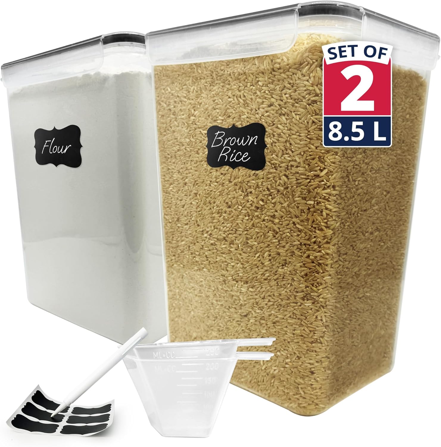 Reli. 8.5L Airtight Food Storage Containers with Lids (2 Sets) Kitchen Organizers and Storage Containers, Pantry Organizers | BPA Free Plastic XXL Set w/ 2 Measuring Cups, 6 Labels, Pen - Image 2