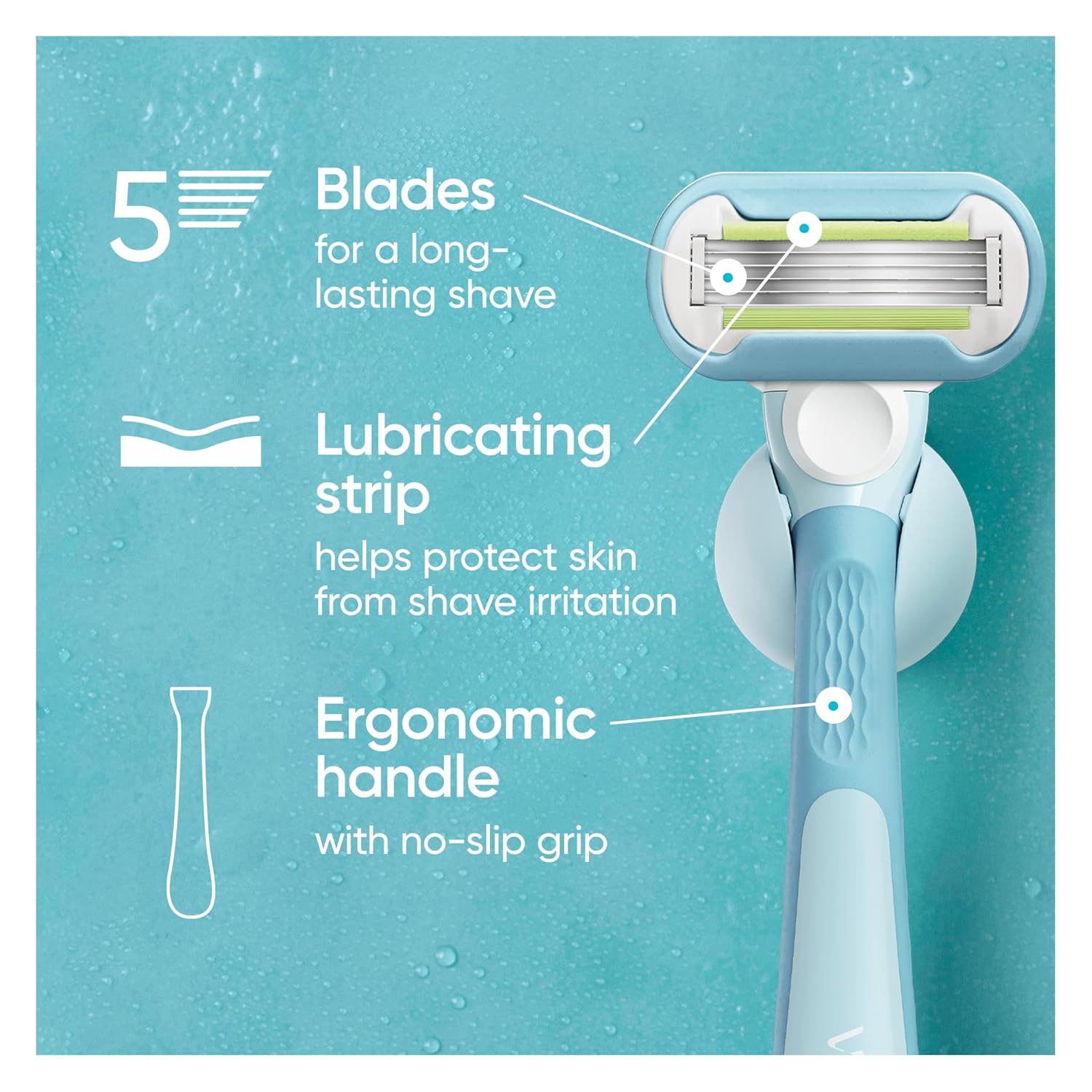 Gillette Venus Extra Smooth Razor for Women, Includes 1 Reusable Razor Handle + 2 Refills, Ergonomic No-Slip Gel Handle and Shower Holder - Image 4