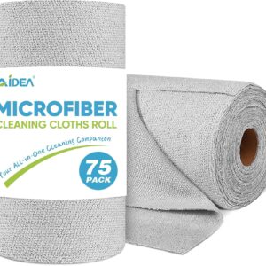 AIDEA Microfiber Cleaning Cloth Roll, Grey 75PK, Reusable Paper Towels Tear Away Cloth, Microfiber Towels for Cars, Wash Cloths, Lint Free Rags for House, Kitchen,Window,Cleaning Supplies 11.5″×11.5″