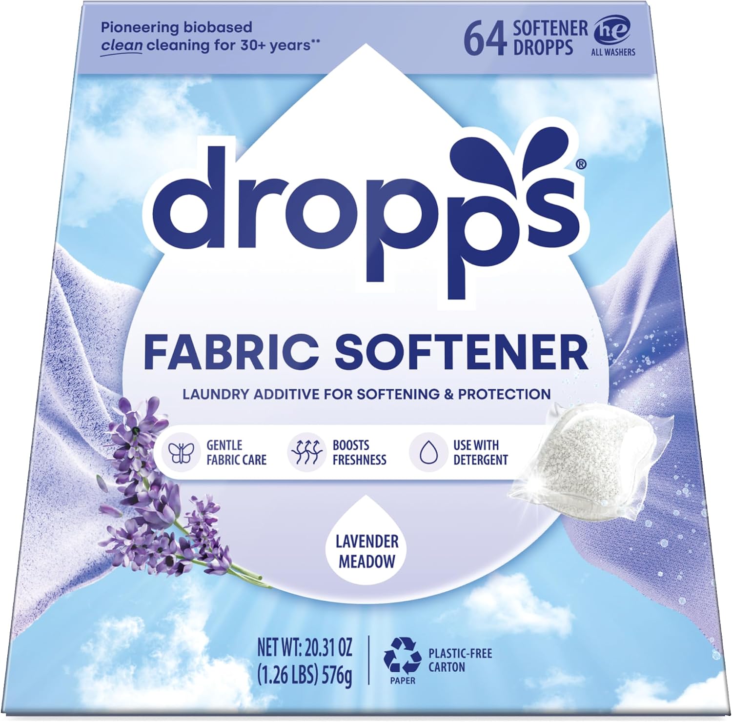 Dropps Fabric Softener Pods, Lavender Meadow (64 Count) - Laundry Softener For Soft & Fluffy Fabrics | Liquid Softener & Dryer Sheet Alternative | Clean Ingredients | Plastic Free Packaging - Image 2