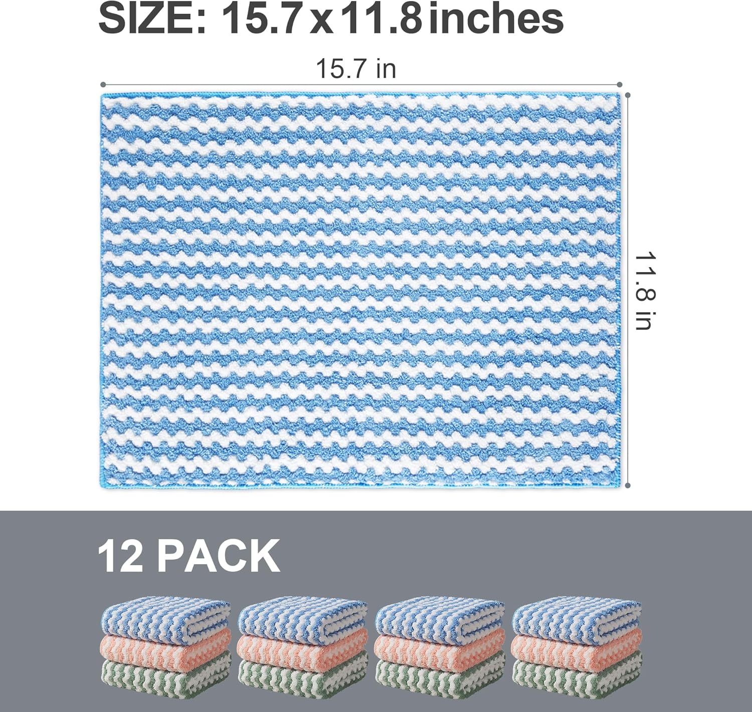 JOYMOOP 12 Pack Microfiber Cleaning Cloth, Larger Kitchen Towels, Dish Rags for Dish Drying Washing, Absorbent Streak Free Lint Free Rags for Cleaning - 11.81" x 15.75" - Image 8