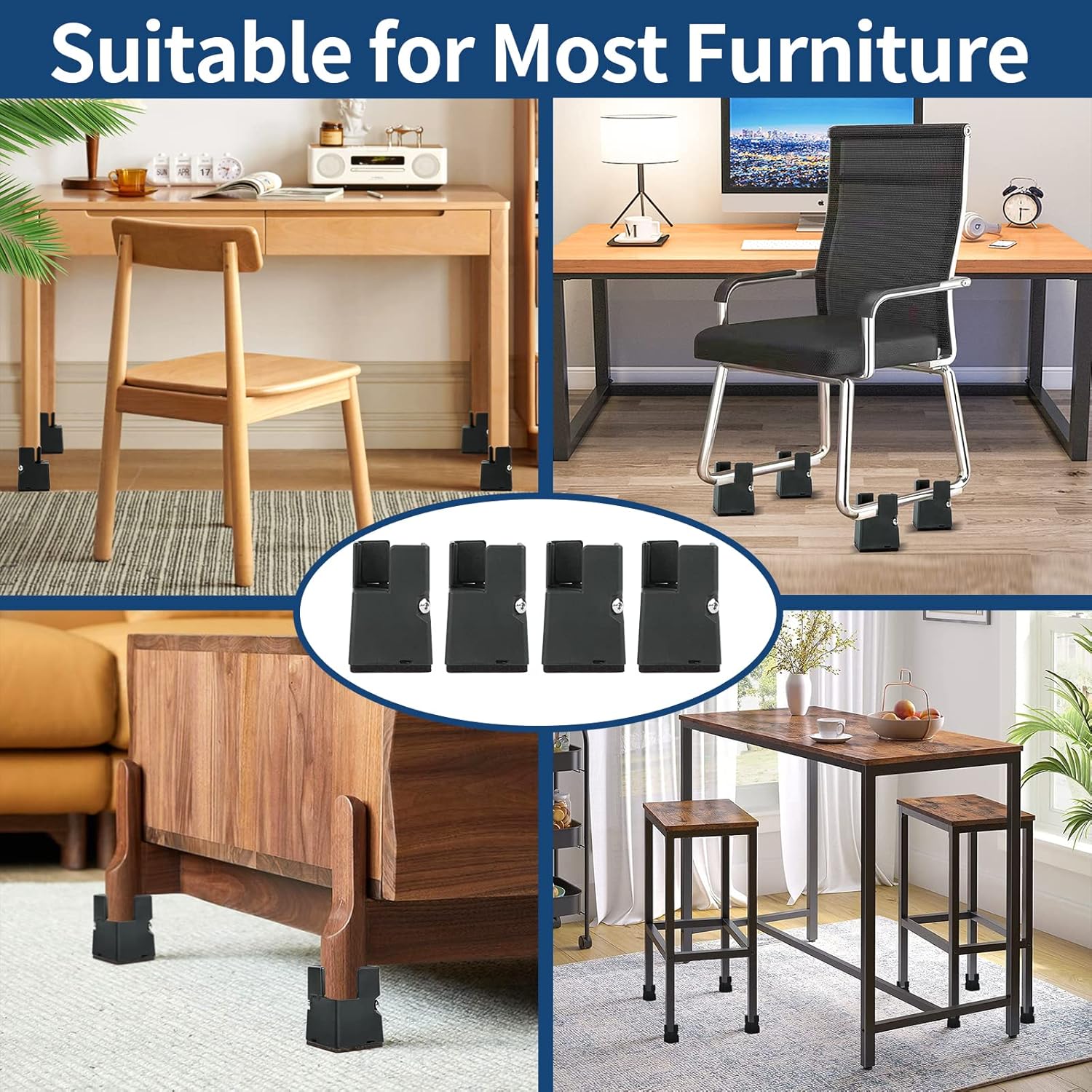 4 PCS Adjustable Bed Risers 2 Inch, Black Chair Risers with Screw Clamp, Heavy Duty Sofa Tables Furniture Risers Fit for Square/Round Furniture Leg Diameters 0.8-1.6 inch, Supports 400 Lbs - Image 7