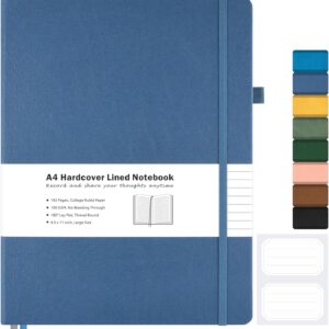 College Ruled Notebook, A4 Hardcover Leather Notebook for Work, Lined Notebook Journal for Women, Men, 192 Thick Paper, 8.5″ x 11″, Large Notebook with Pockets, Professional Business Notebook, Blue