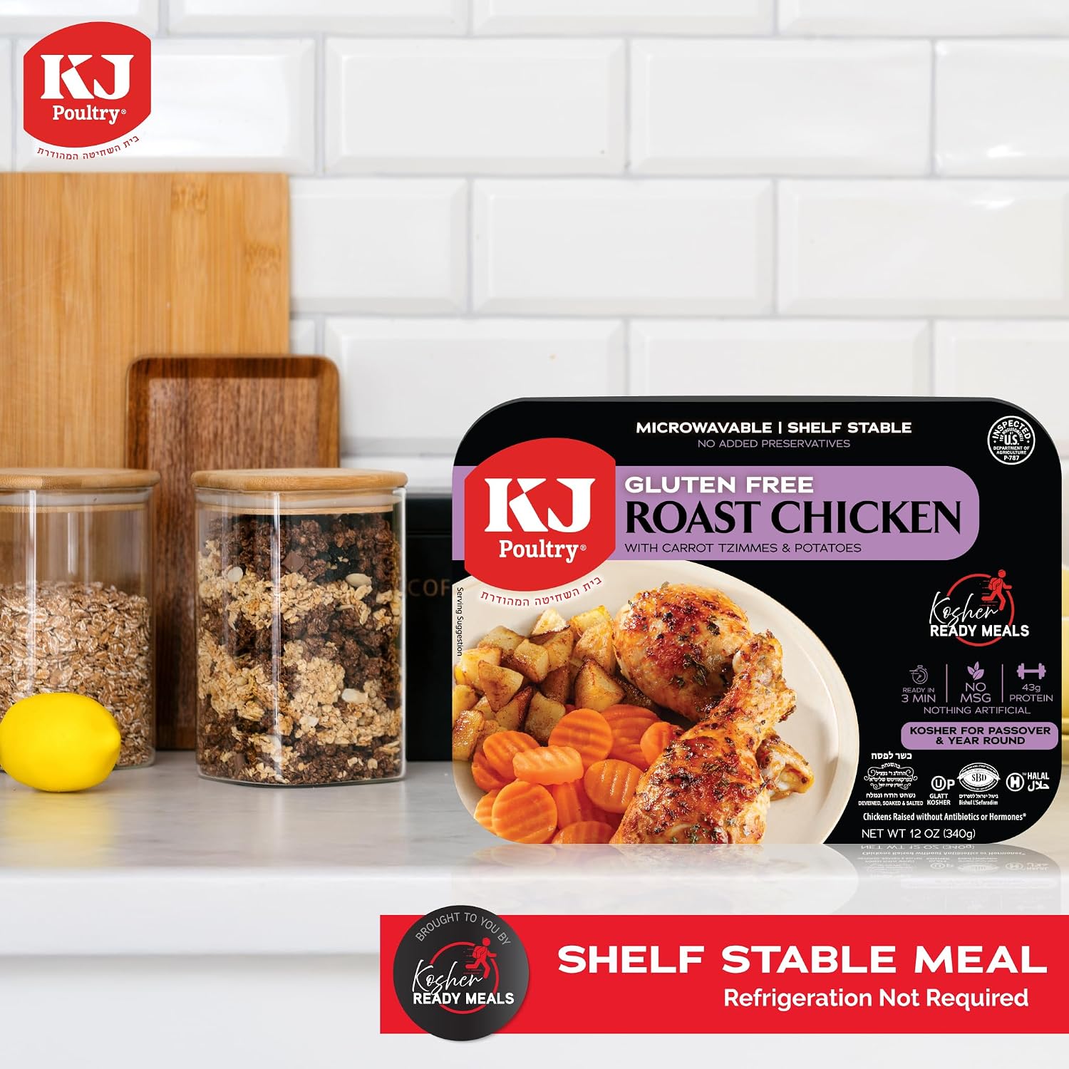 KJ Poultry Kosher for Passover Gluten Free Meals, Roast Chicken with Potato & Carrots, Halal, (1 Pack) Prepared Entree Fully Cooked, Shelf Stable Microwave Dinner, Travel Military Camping - Image 6