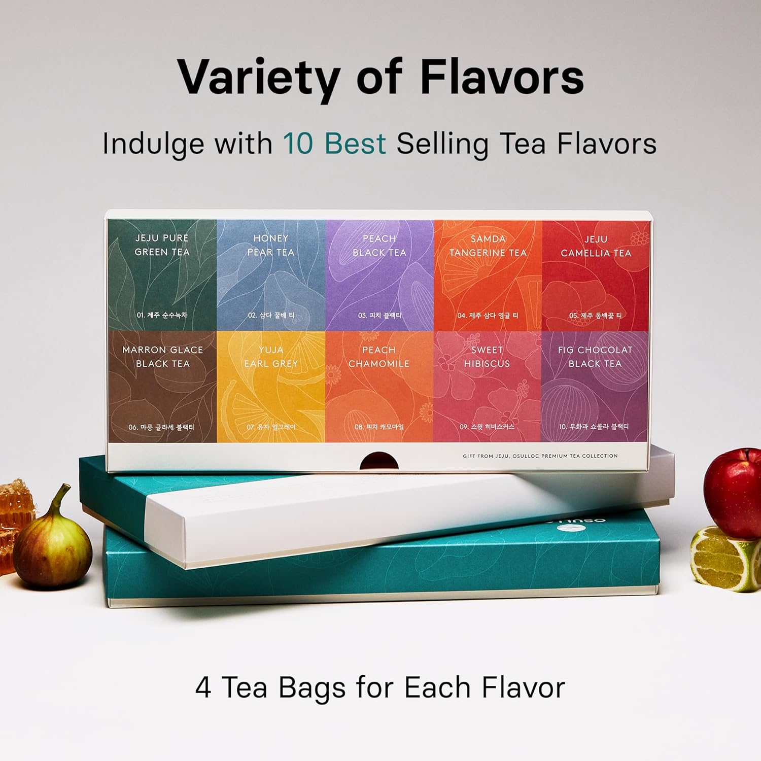 OSULLOC Premium Tea Collection (40 count, 10 flavors x 4 ea), Mothers Day Gifts, Self Care Sampler Gift Box Variety Pack, Premium Organic Pure & Blended Tea from Jeju - Image 4