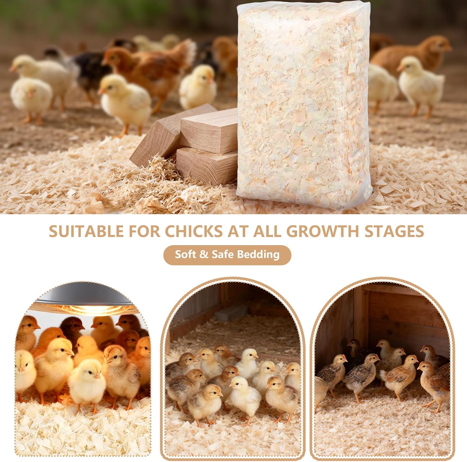 1LB/2LB Chicken Coop Bedding for Chicks– White Poplar Wood Shavings, Ultra-Absorbent Chick Brooder Bedding, Natural Odor-Control Wood Flakes for Keep Coop Dry Clean and Tidy (2LB) - Image 5