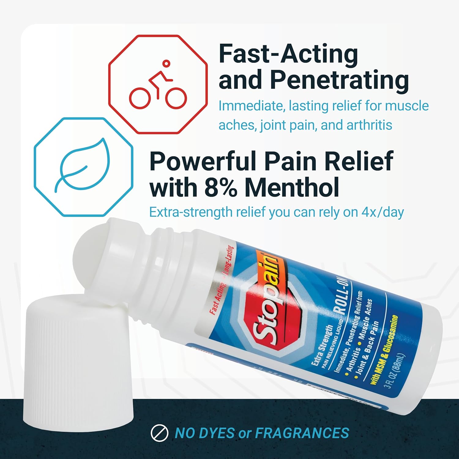 Stopain Pain Relief Roll On Gel 3oz (2 Pack) USA Made, Max Strength Fast Acting with MSM, Glucosamine, Menthol for Arthritis, Lower Back, Knee, Neck, HSA FSA Approved Topical Analgesic Products - Image 4