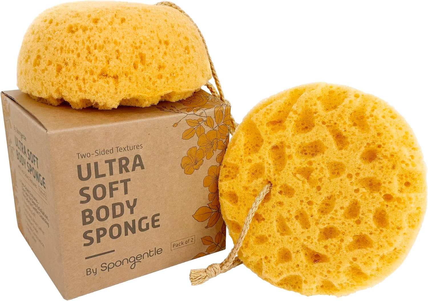 Spongentle Loofah Sponge for Shower and Bathing, Bath Sponge with Dual Texture, Shower Pouf for Gentle and Deep Exfoliation, Large Size Body Scrubber for Men & Women, PU Foam, 37% More Lather, 2 Pack - Image 2