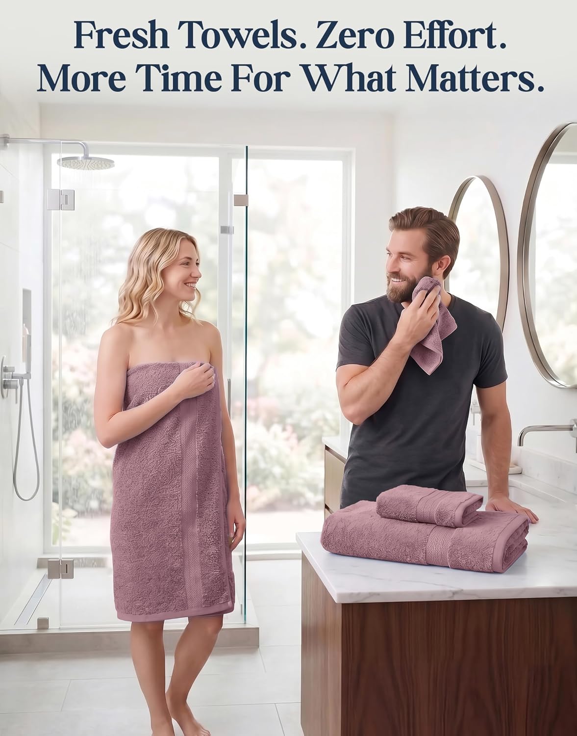 LANE LINEN 100% Cotton Turkish Towels for Bathroom - 6 Piece - Softer & Highly Absorbent - 2 Bath, 2 Wash cloths, 2 Hand Towels - Complete Family Set, Hotel Quality & Gentle on Skin - Wistful Mauve - Image 5