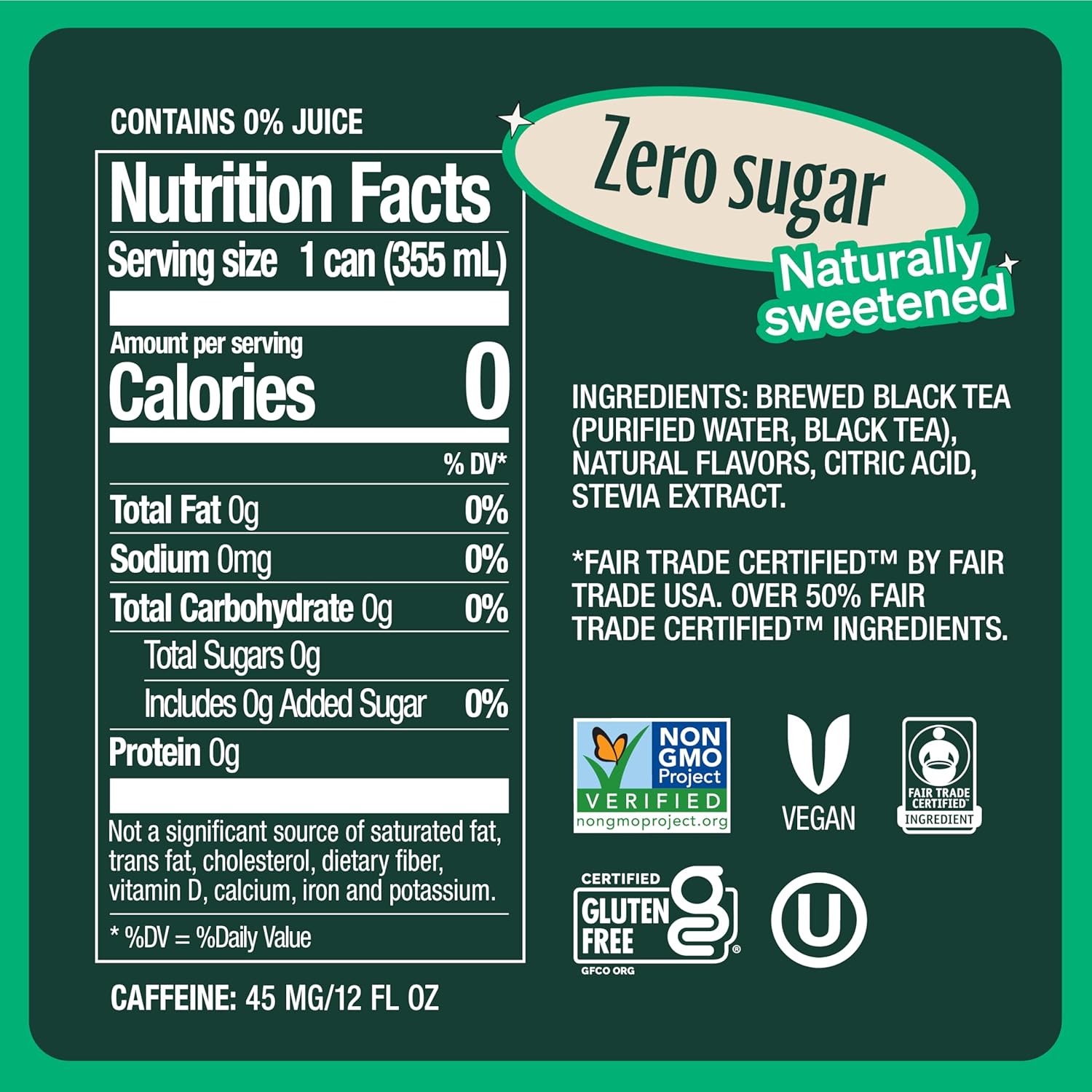 Zevia Zero Sugar Tea, Black Tea with Raspberry, 12 oz Cans (12-Pack) – Naturally Sweetened, Zero Calorie Sugar Free - Non-GMO Project Verified, Gluten-Free, Vegan - Image 3