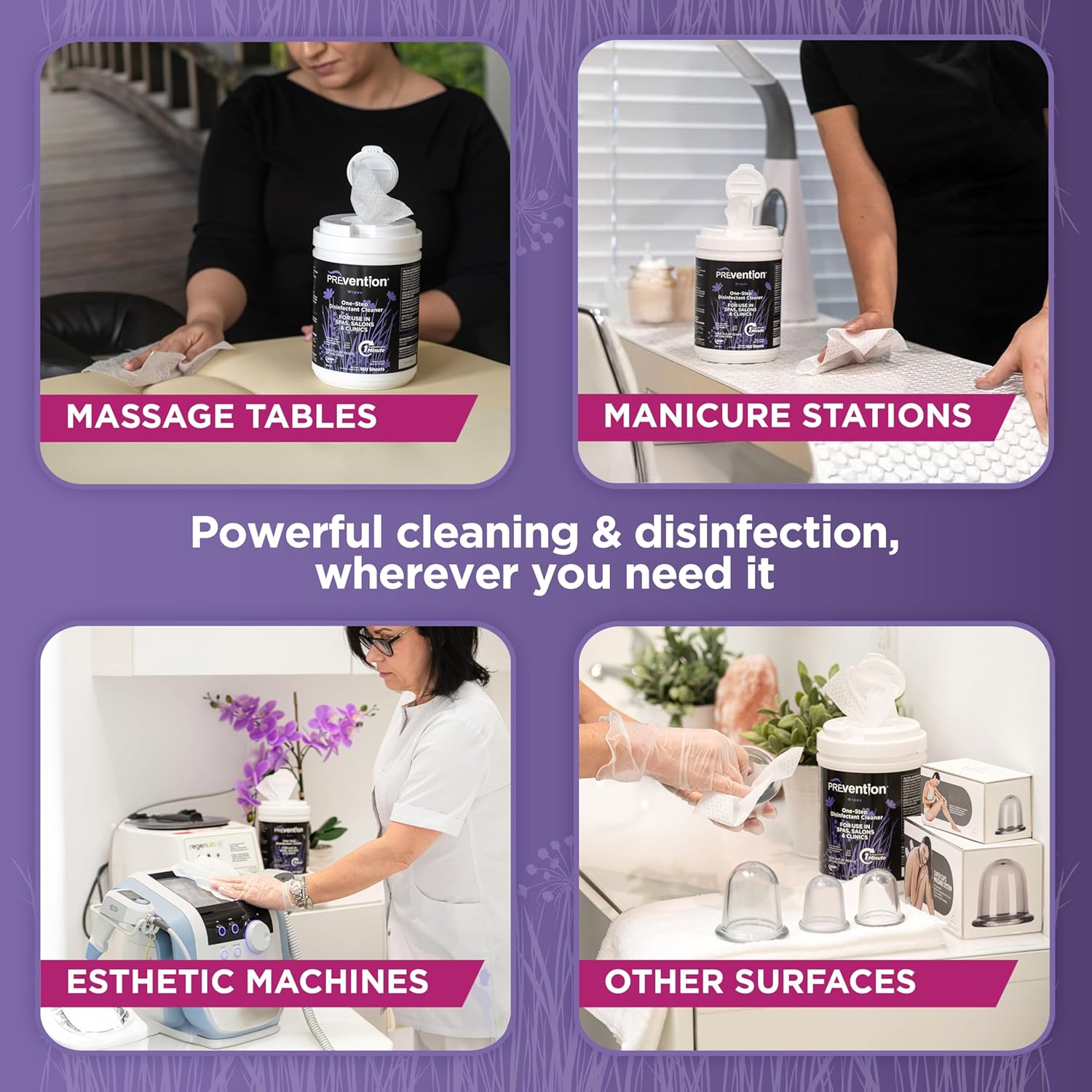Prevention All Purpose Disinfectant Wipes – Canister of Cleaning Wipes for Salons, Spas, Wellness Centers and Yoga Studios – Hospital Grade Surface Sanitizing – 160 Count - Image 3
