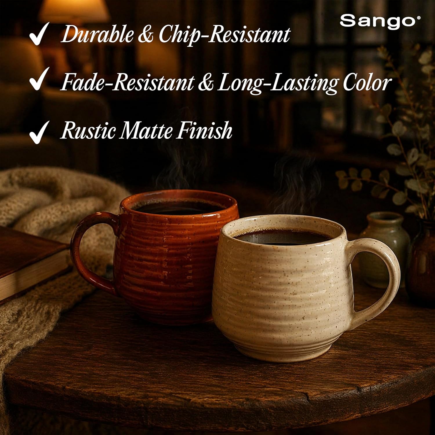 Sango 17.5 oz Stoneware Coffee Mugs Set of 4, Rustic Ceramic Mug with Speckled Reactive Glaze, Large Pottery Drinkware for Coffee or Tea, Dishwasher & Microwave Safe Mugs, Siterra Painter’s Palette - Image 9