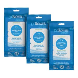 Dr. Brown’s Bottle and Pacifier Healthy Wipes, Safely Clean Bottles, Baby Items, and Feeding Essentials, Hypoallergenic, 40 count, 3-Pack (Packaging May Vary)