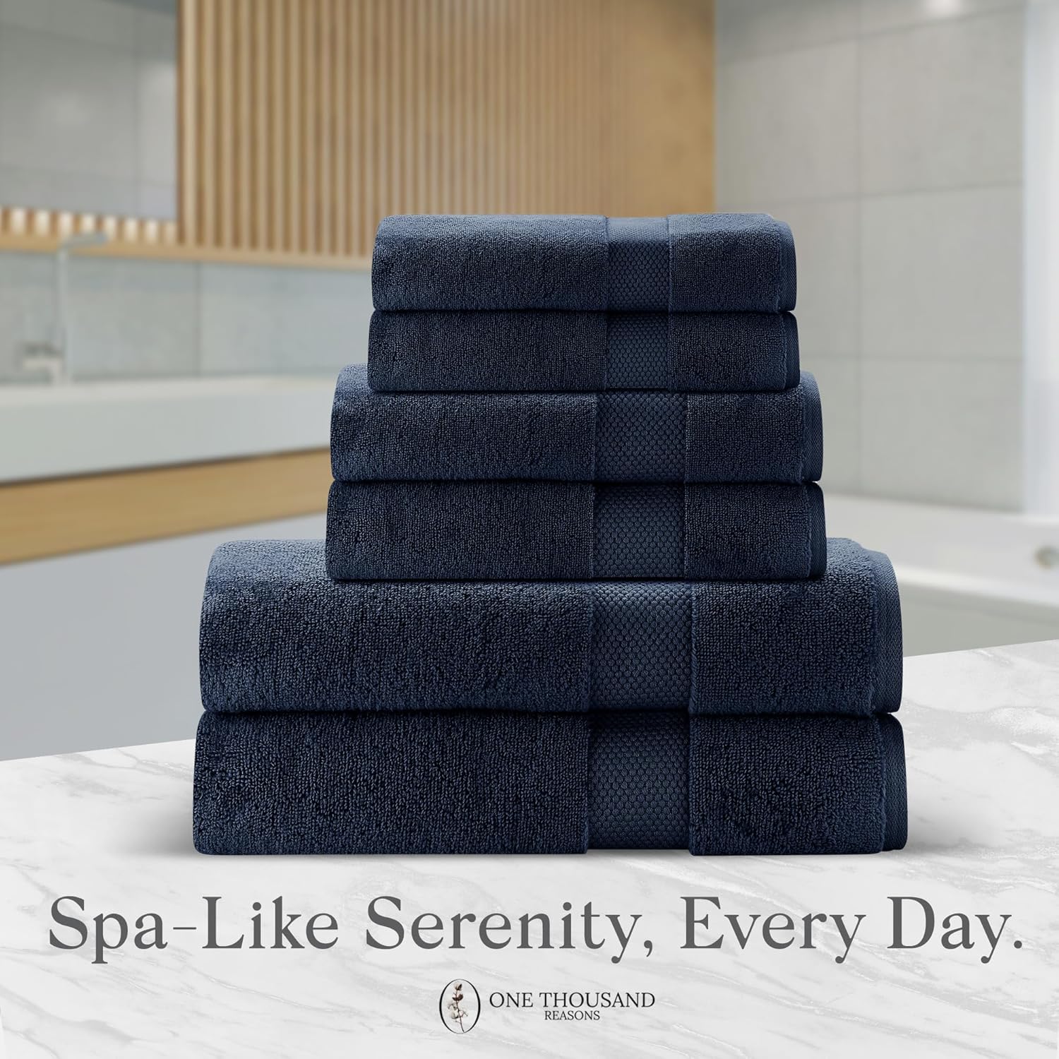 Premium Staple Cotton Bathroom Towel Set - Navy 600 GSM 6-Piece Luxury Bath Towel Set 1 Stripe - 2 Bath Towels, 2 Hand Towels & 2 Washclothes Set - High Absorbent & Quick Dry for Gym, Spa, Hotel - Image 6