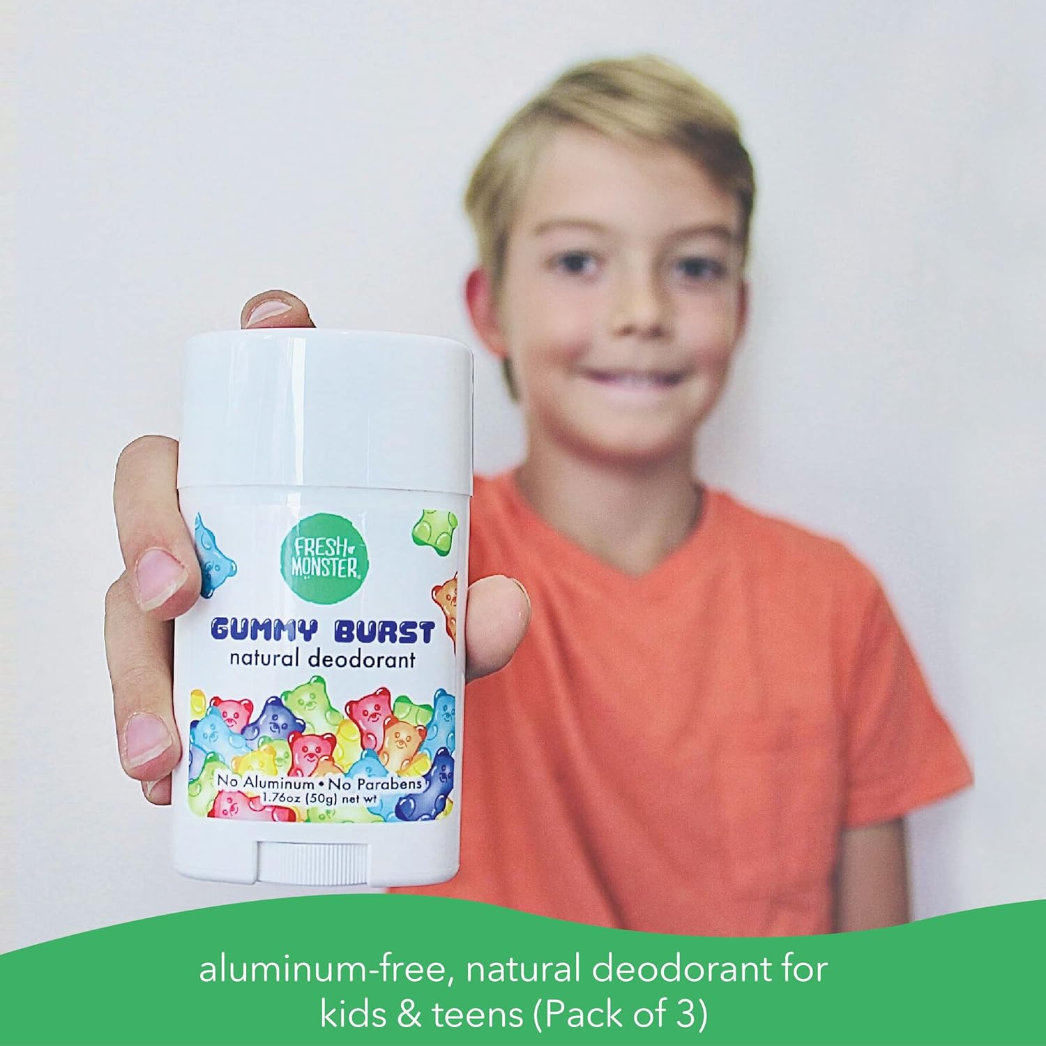 Fresh Monster Natural Deodorant for Kids & Teens I Mom's Choice Gold Award Winner | Aluminum-Free, Paraben-Free, Hypoallergenic I 24-Hour Protection I Gummy Burst Scent I 1.76 oz (3) - Image 4