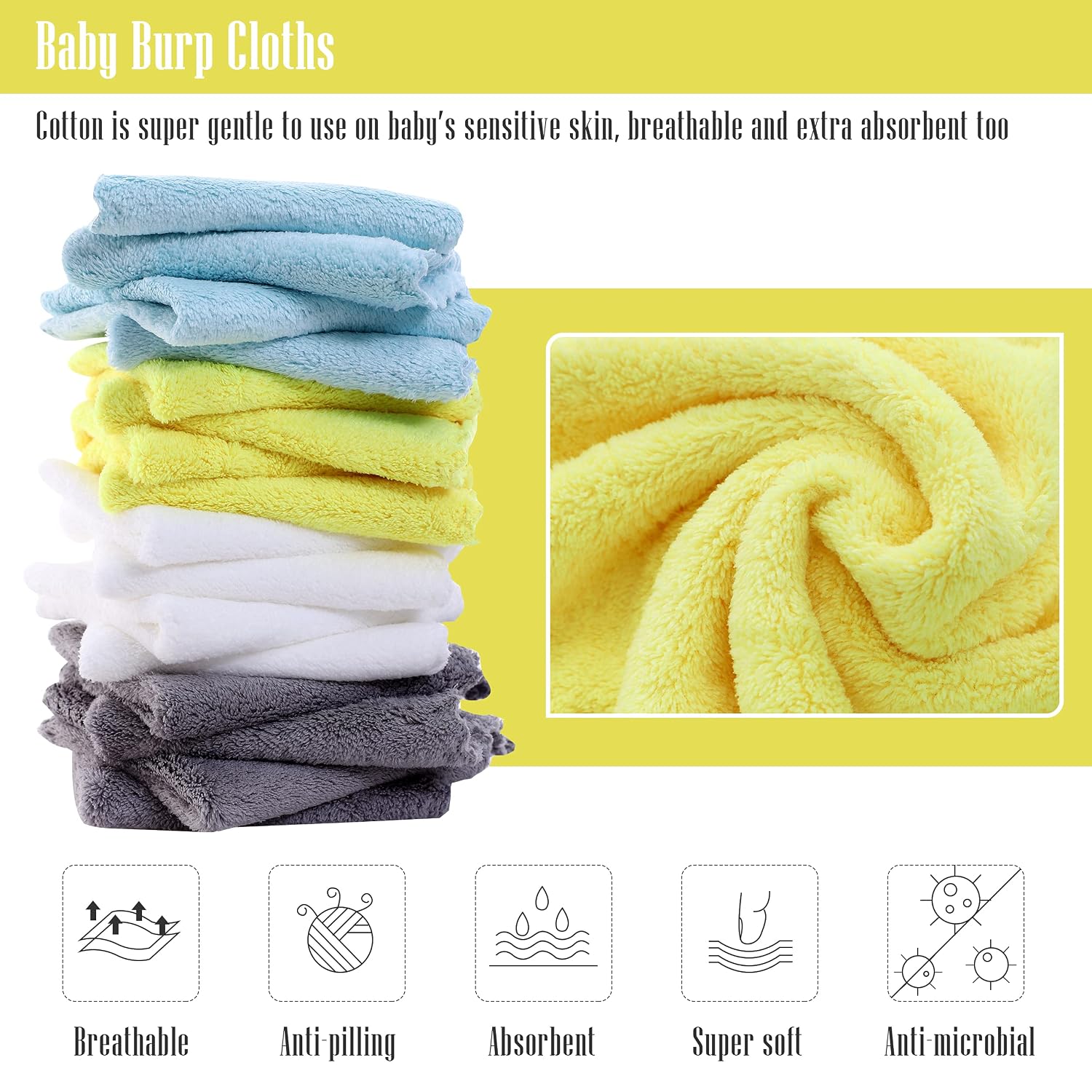 Cute Castle Ultra-Soft Baby Washcloths, 16 Pack - 9" by 9", Gentle on Sensitive Skin for Face and Body, Plush, Super Absorbent Wash Clothes for Girls and Boys - Image 2
