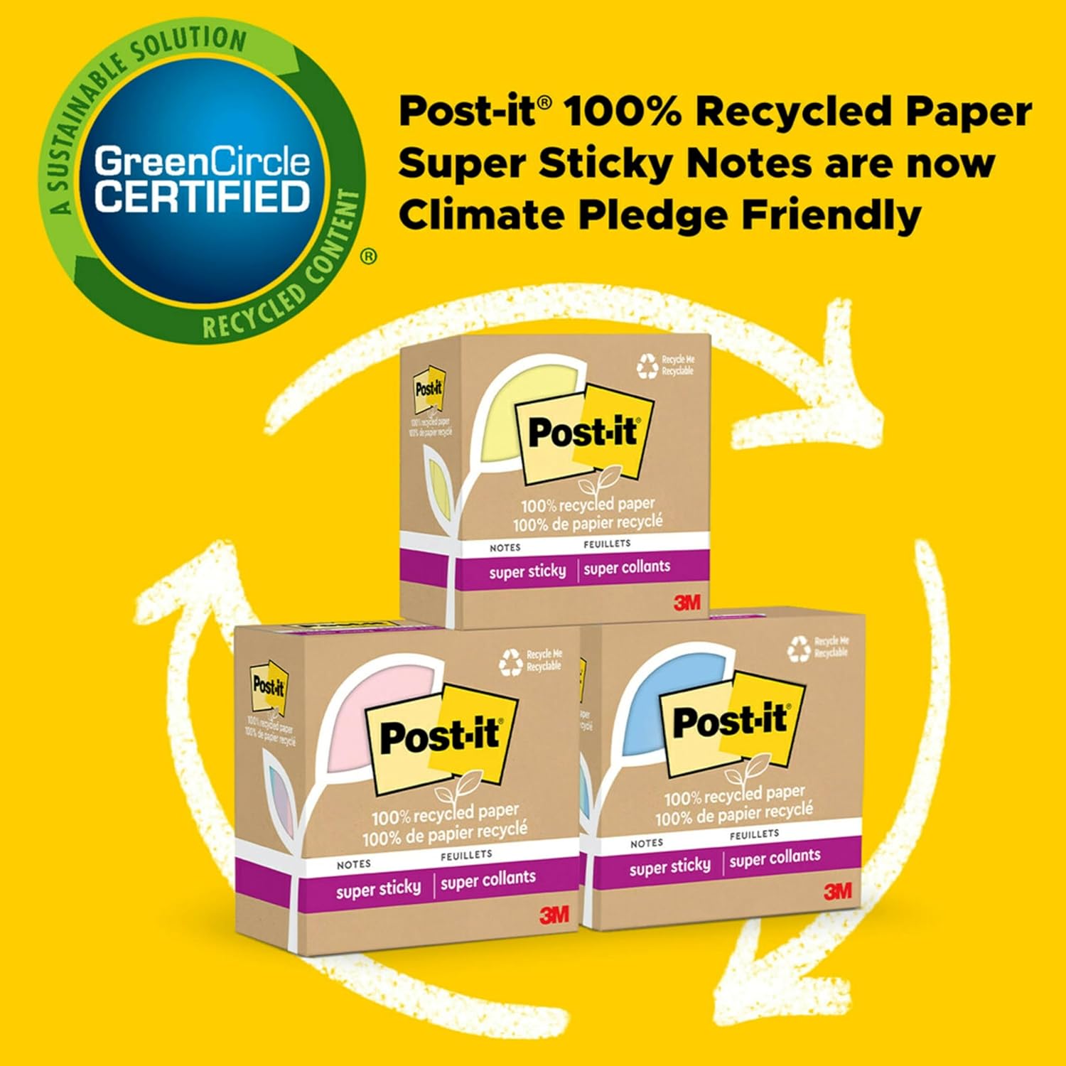 Post-it 100% Recycled Paper Super Sticky Notes, 3 in. x 3 in., 24 Pads, 70 Sheets per Pad, Oasis Collection, School Supplies and Office Products - Image 4