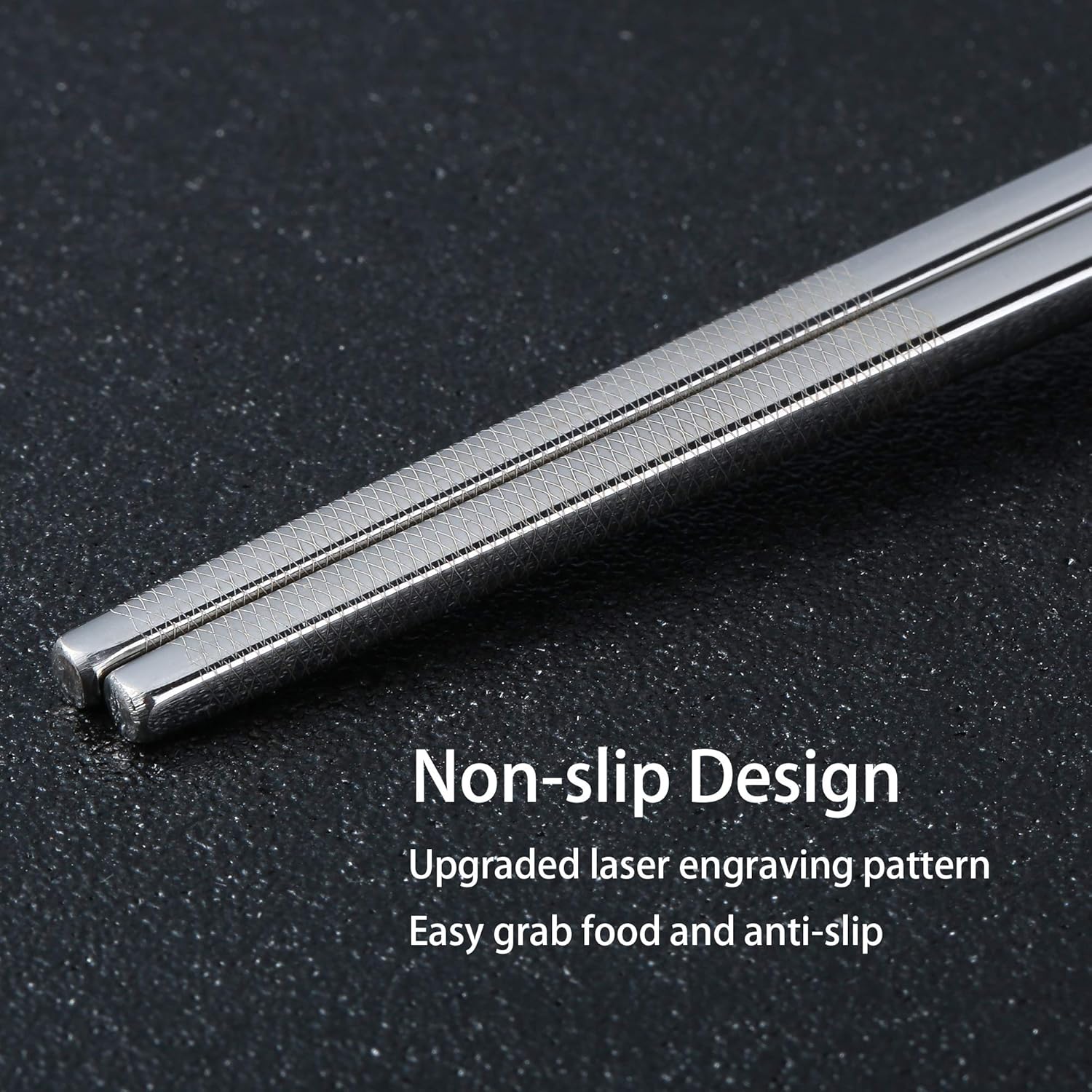 Stainless Steel Chopsticks Titanium Plated Metal Chopsticks Reusable Dishwasher safe Premium Japanese Korean Chopstick Laser Engraved Anti-slip Chop Sticks for Eating 2 Pairs Gift Set Black Silver - Image 4