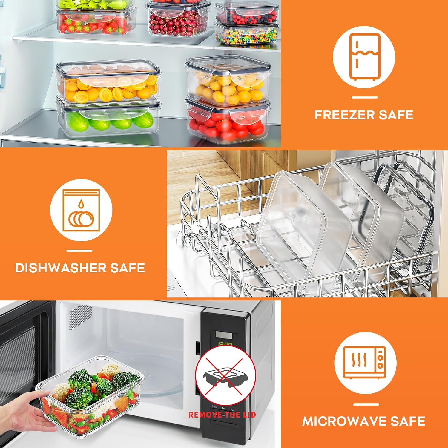 40 PCS Food Storage Containers with Lids Airtight (20 Containers & 20 Lids), Plastic Storage Meal Prep Container-Stackable 100% Leakproof & Microwave Organization and Storage Sets, Lunch Containers - Image 6