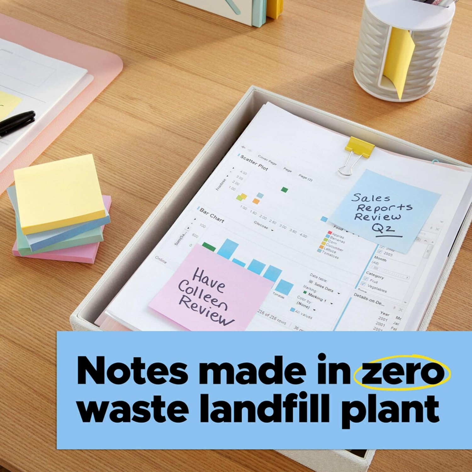 Post-it 100% Recycled Paper Super Sticky Notes, 3 in. x 3 in., 24 Pads, 70 Sheets per Pad, Oasis Collection, School Supplies and Office Products - Image 9