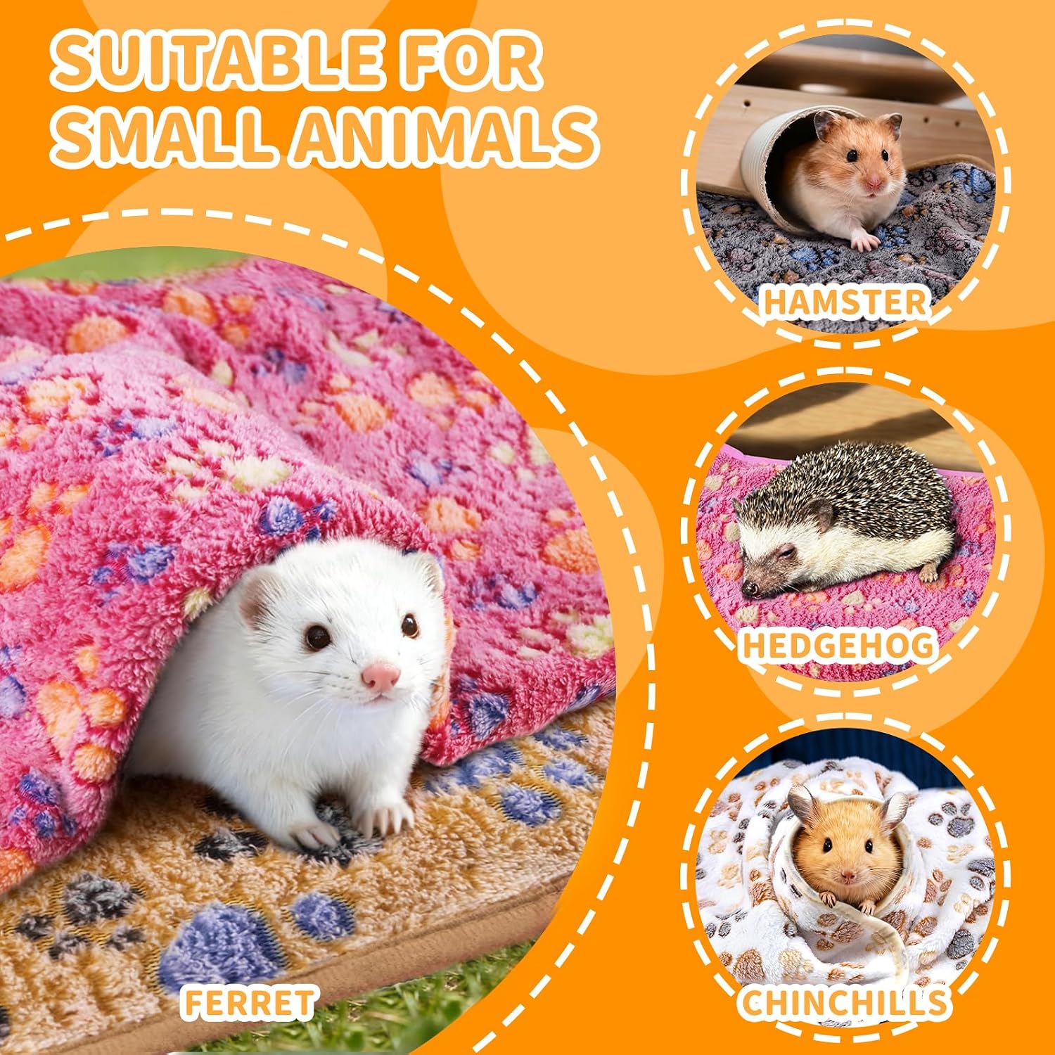 8PCS Soft Guinea Pig Bedding Blankets Washable Small Animal Fleece Cage Liners Reusable Pet Pee Pad Sleep Mat Pad Cover for Hamster Chinchilla Rabbit Hedgehog Dog Cat Essentials (16×24 Inch) - Image 7
