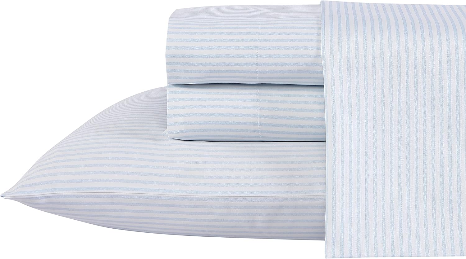 Laura Ashley - Queen Size Sheet Set, Soft Cotton Sateen Bedding with Matching Pillowcases, Fully Elastic Fitted Sheet, Deep Pocket, Striped Room Decor, Silky Smooth All-Season Comfort (Ramona Blue) - Image 2