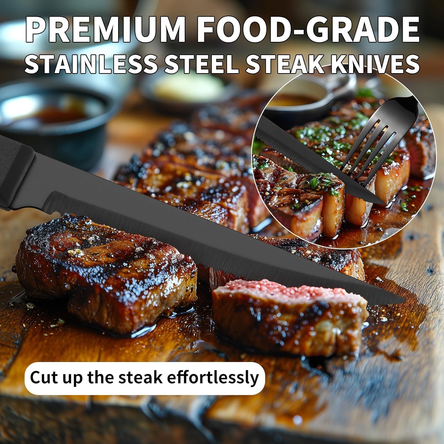 24-Piece Black Silverware Set with Steak Knives Black Stainless Steel Flatware Set for 4 Food Grade Tableware Cutlery Set Rust-proof, Mirror Polished, Dishwasher Safe - Image 8