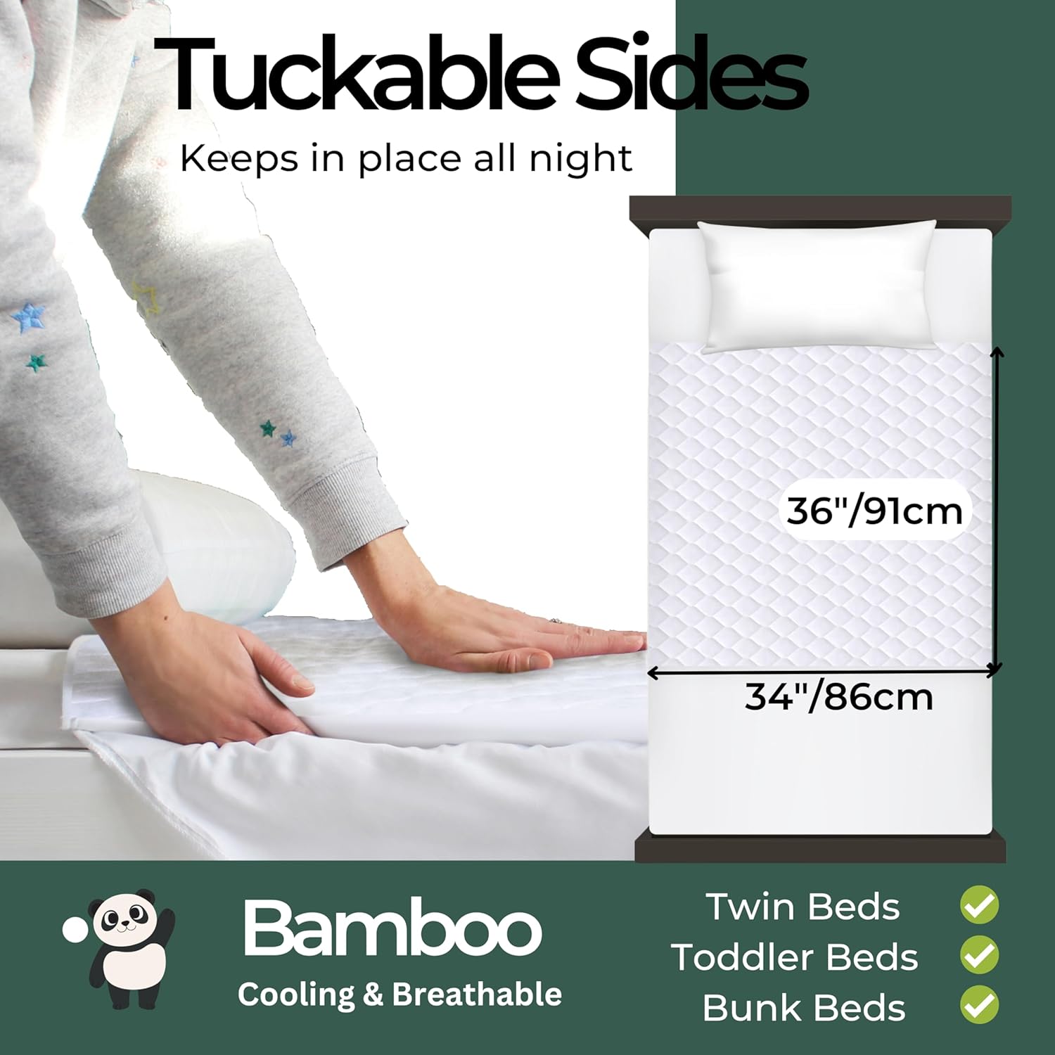 Hygge Sheets®️ Organic Washable Incontinence Bed Pads with Tucks - 100% Waterproof Reusable Mattress Protector Underpads - Rayon derived from Bamboo - Twin - Image 3