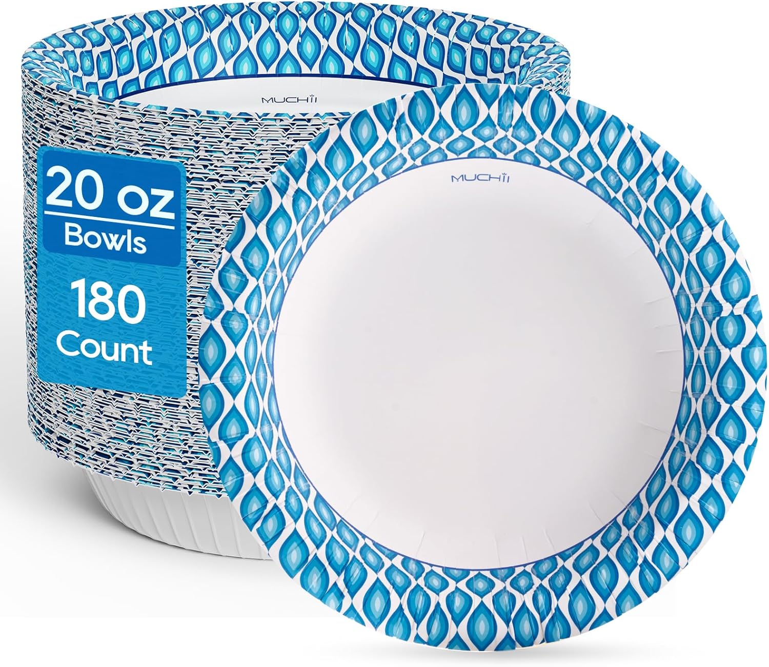 MUCHII 20 Oz Paper Bowls 180 Count Disposable Bowls, Printed Soak Proof Large Bowls for Breakfast, Lunch, and Dinner Meals - Image 2