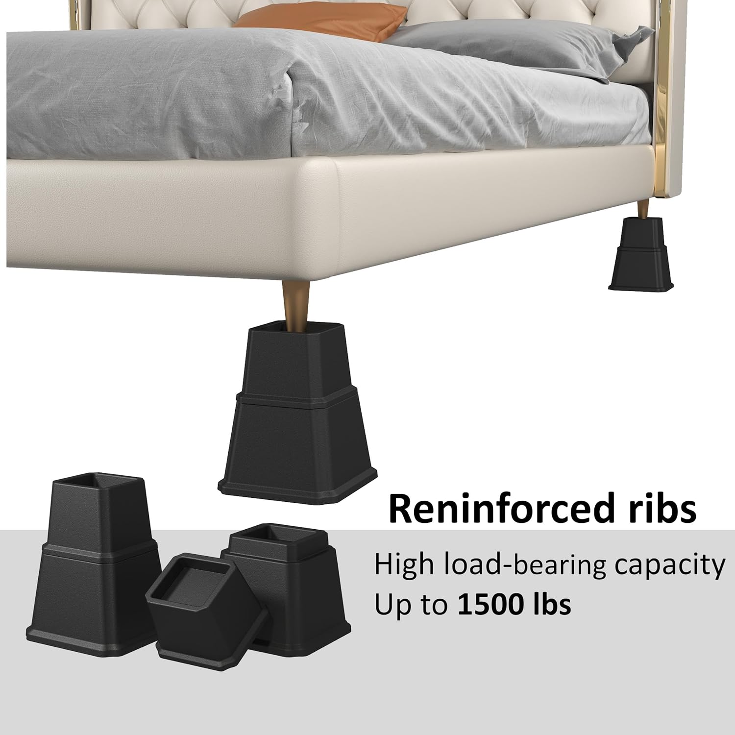 Bed Risers 7 inch Heavy Duty in Adjustable Heights of 7, 4 or 4 Inches Bed Elevators, 1,500 lbs Lifts Up Furniture Riser for Sofa and Table Set of 4, Black - Image 5