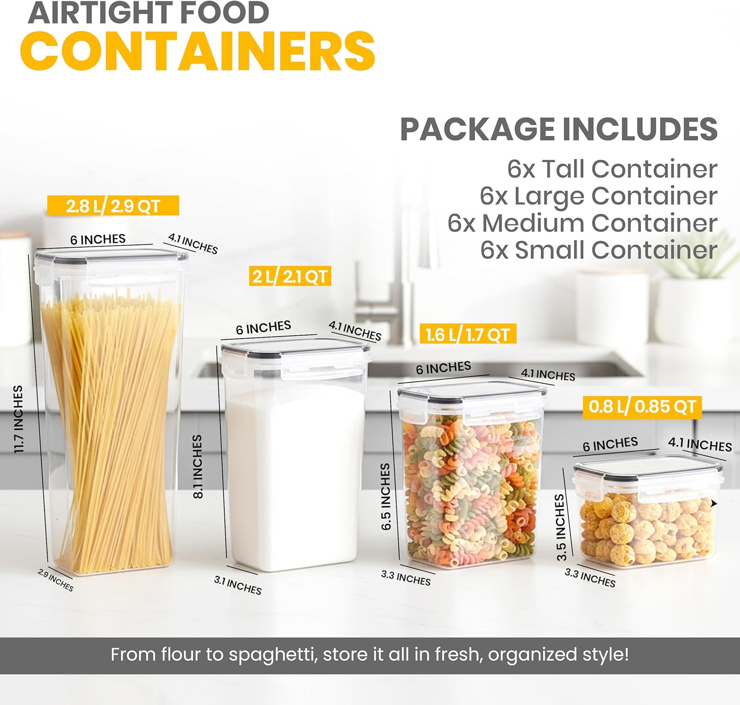 KICHLY Plastic Airtight Food Storage Containers Sets with Lids – 24 Pack BPA-Free Kitchen Pantry Organizers and Storage for Cereal, Flour, Sugar & Dry Food (Clear) - Image 3