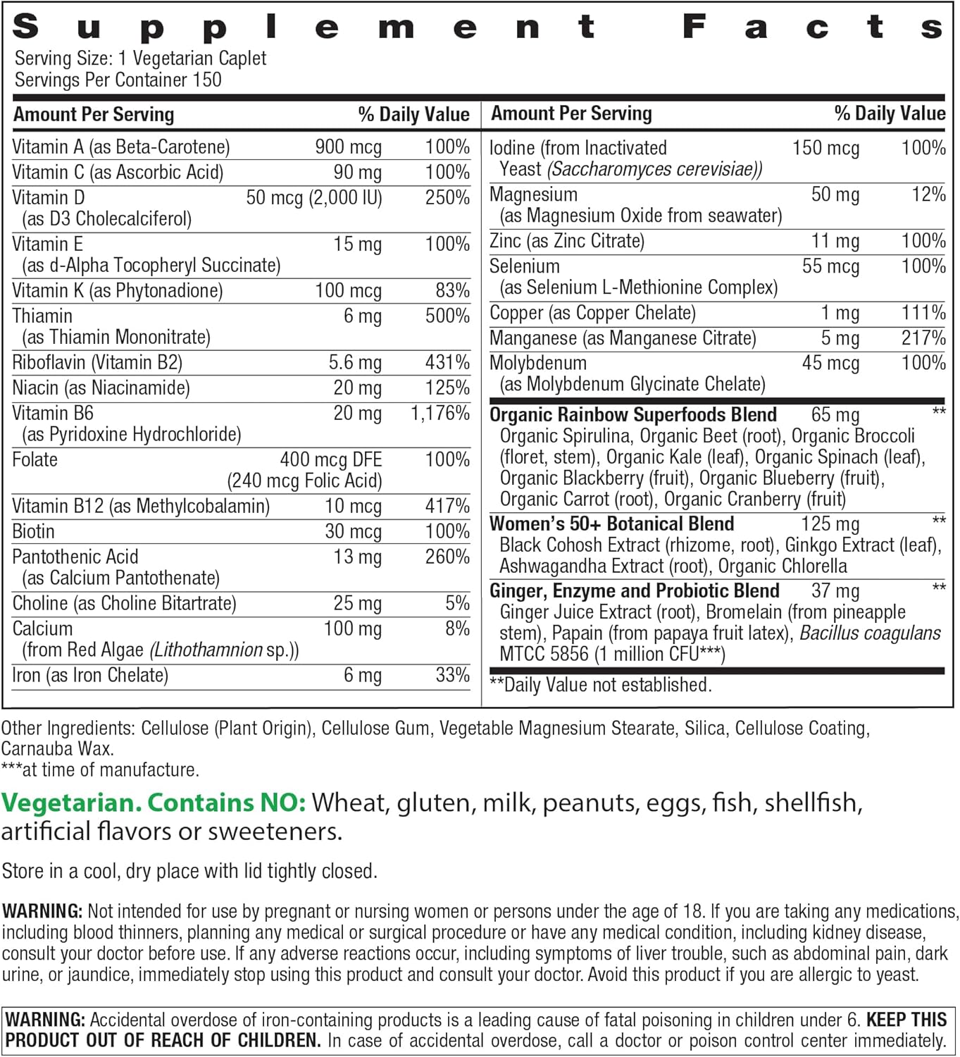 Rainbow Light Womens One + Multivitamin 50 Plus | 150 Caplets | Supports Menopause | with Vitamins C, D, and Zinc | Real Food Nutrients, Digestive Enzymes & Probiotics - Image 3
