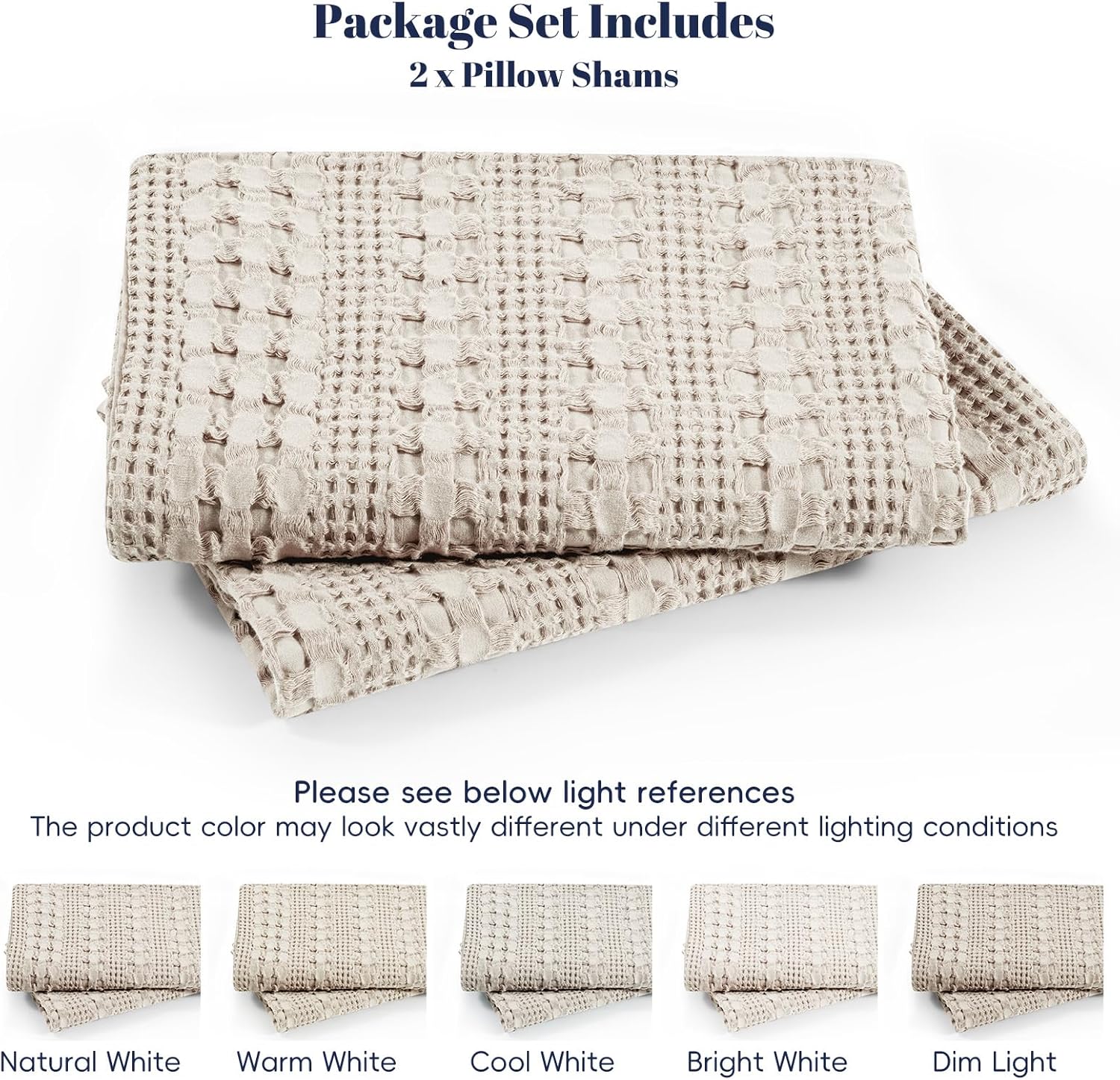 PHF 100% Cotton Waffle Pillow Shams Standard Size, 2 Pack 20" x 26" Soft Skin-Friendly Pillowcases, No Filling, Aesthetic Woven and Breathable Waffle Weave Pillow Case Covers for Bed, Oatmeal - Image 8
