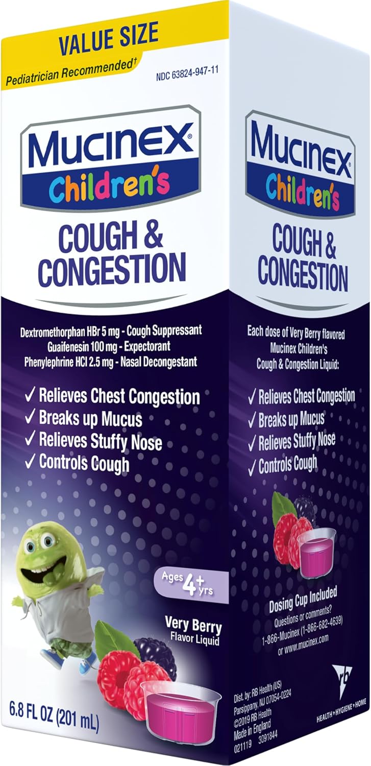 Mucinex Children’s Cough & Congestion, Multi-Symptom Relief, Cough Suppressant, Expectorant, Nasal Decongestant, Very Berry Flavor, 6.8 FL OZ - Image 18